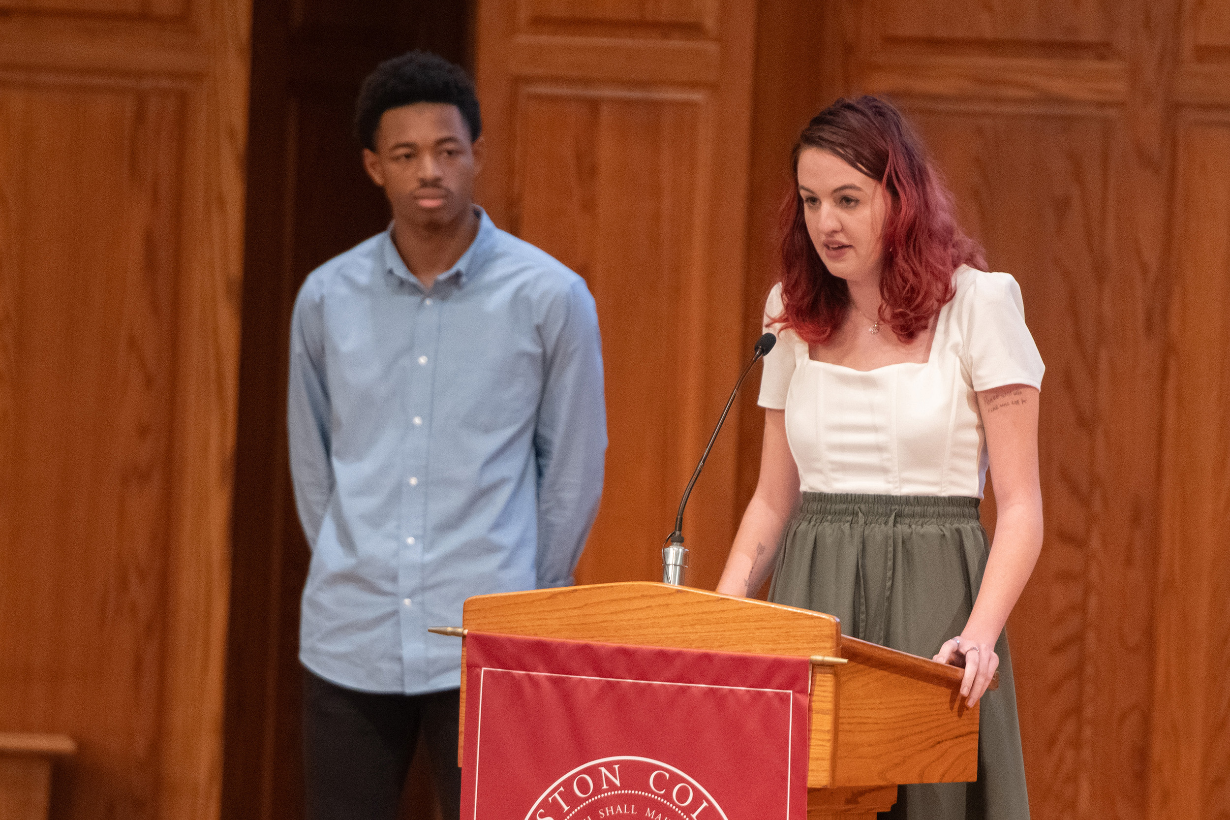 photo - Hesston College Homecoming 2023 - Partner Lunch - students Meg Beyer and Larry Ruffin