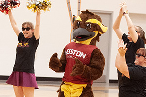Clark the Lark, the Hesston College mascot, at Mod Olympics
