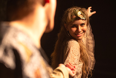 Hadassa Friesen performing in the Hesston College Theatre production of The Apple Tree