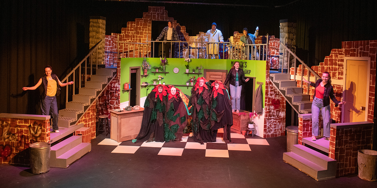scene from Hesston College production of Little Shop of Horrors