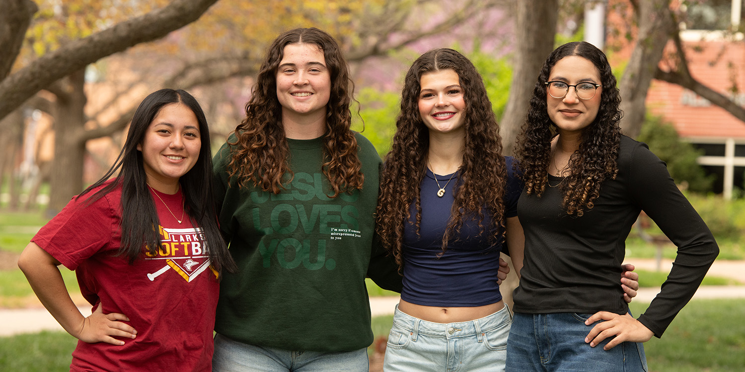 First place winners of Hesston College’s 2025 Acuity Creative Writing Contest are (left to right) April Galicia, Josalyn Wipf, Gresa Arapi and Mariah Hall.